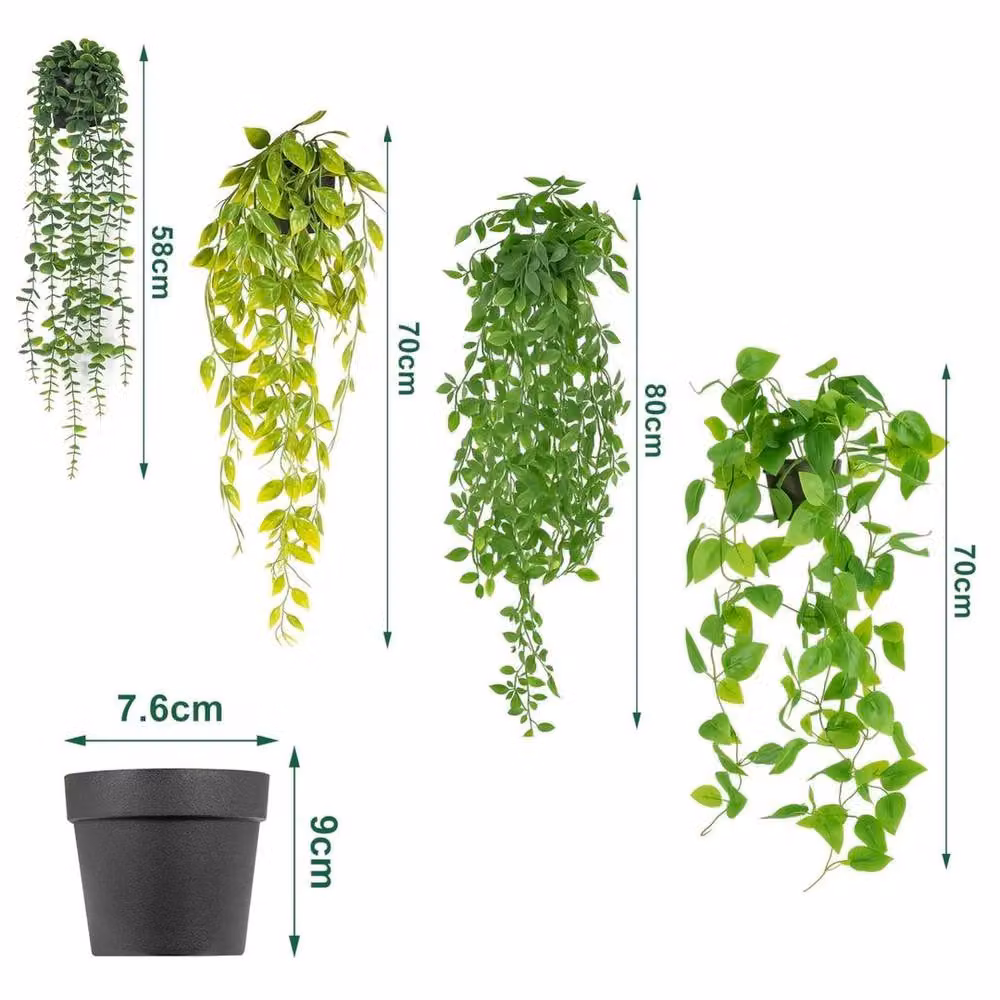 EONLION 4-Piece Set of Artificial Green Hanging Ivy Vines with Pots, 100 cm – 2