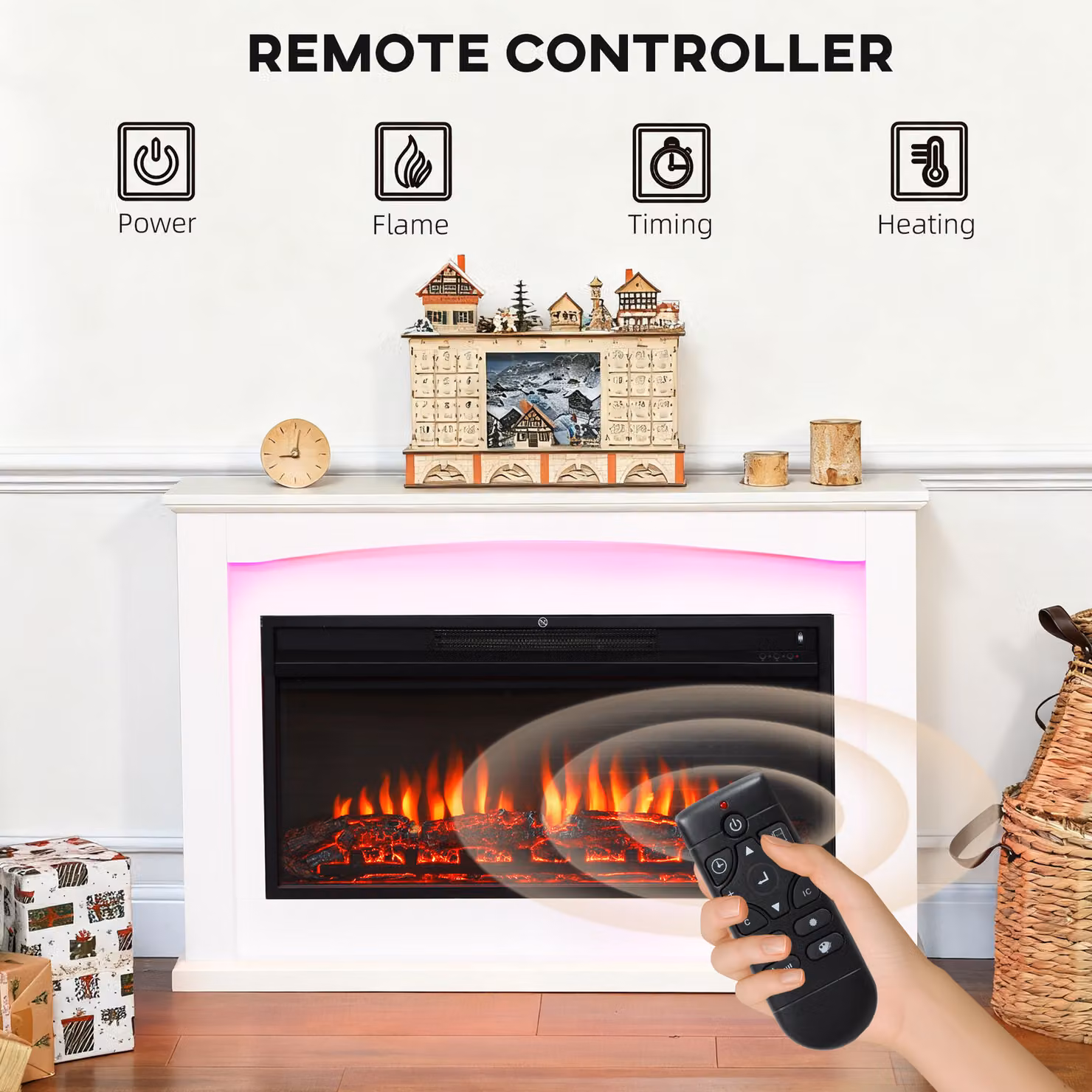 HOMCOM 2000W 5118 BTU Faux Flame Fireplace in White – 5