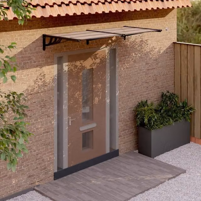 Berkfield Home Polycarbonate and Aluminium Door Canopy, Black, W: 199 cm x H: 90 cm