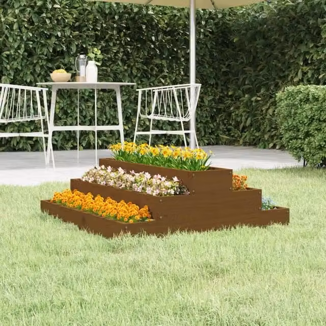 Berkfield Home Brown Solid Wood Pine Planter W: 80 cm, D: 80 cm, H: 27 cm