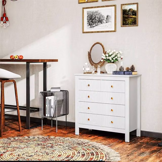 EONLION Modern 5 Drawer White Bedroom Chest of Drawers with Gold Details, Width: 100 cm – 1