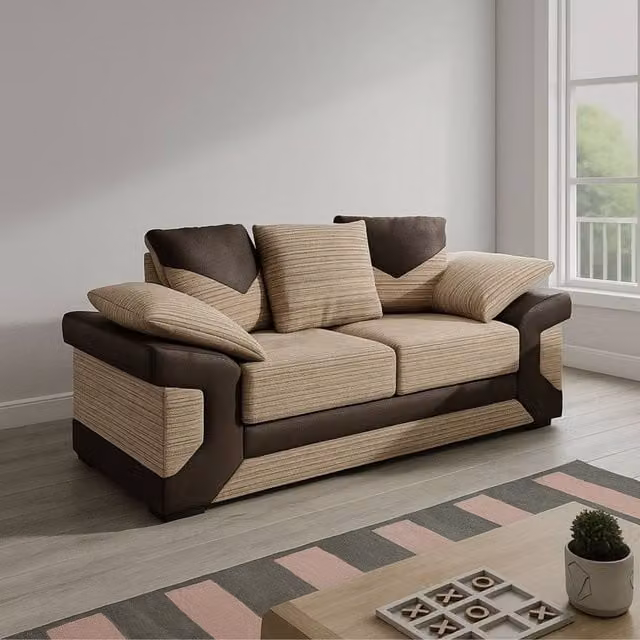 Snug Furniture Birmingham Ltd Dino Jumbo 2 Seater Cord Sofa in Brown and Beige