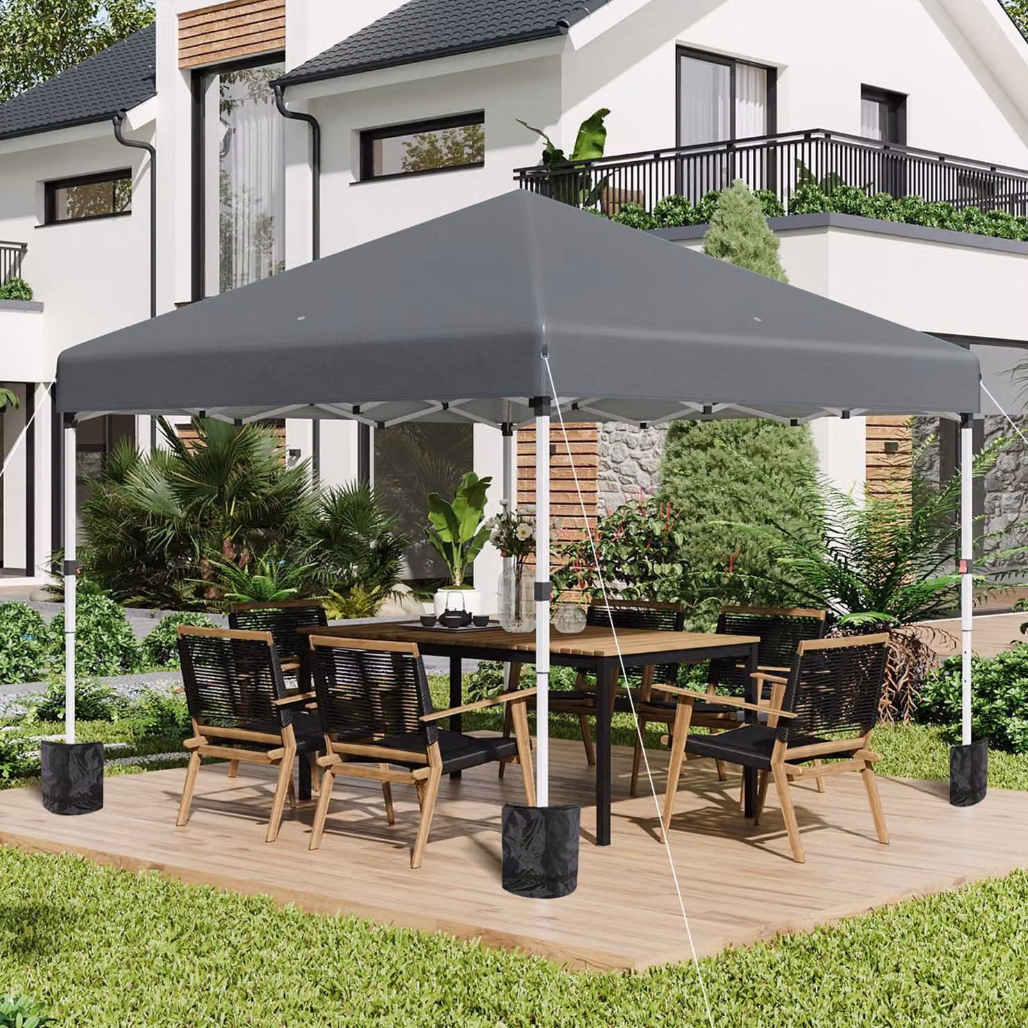 Outsunny Pop-Up Garden Gazebo with Sidewalls and Weight Bags, Dark Grey, W: 300 cm x D: 300 cm – 2