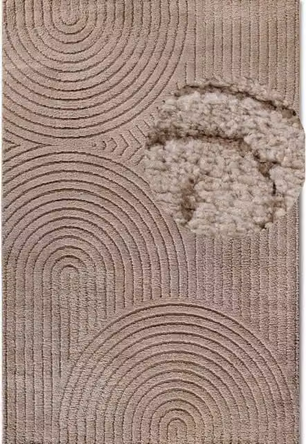 THE RUGS Panglao New York Design Geometric High Low Round Rug in Brown, Diameter: 160 cm