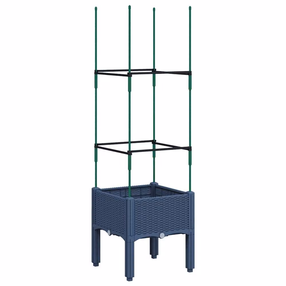 Berkfield Home Garden Planter with Trellis in Blue and Grey, W/D/H: 40 x 40 x 142.5 cm – 3
