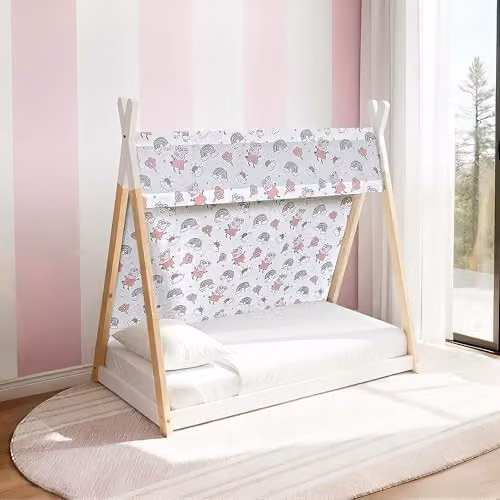Kidsaw Peppa Pig Toddler House Bed in White and Natural Pine, W/D/H: 140 x 70 x 150 cm
