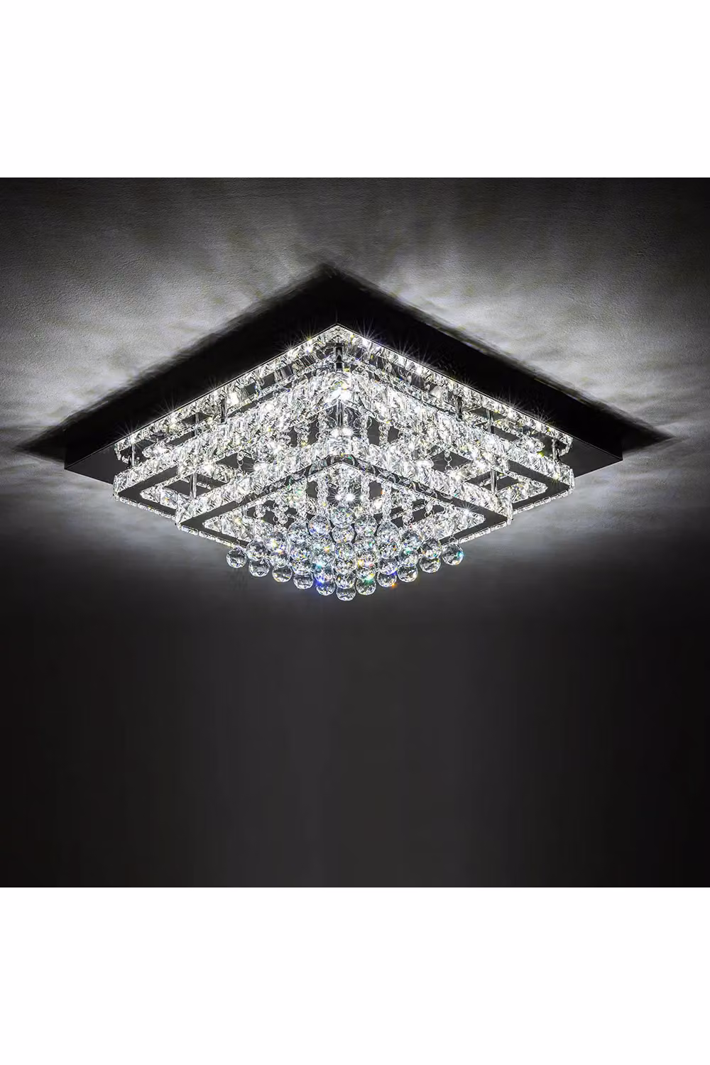 Living and Home Modern Crystal LED Flush Mount Ceiling Light in Chrome and Transparent – 3