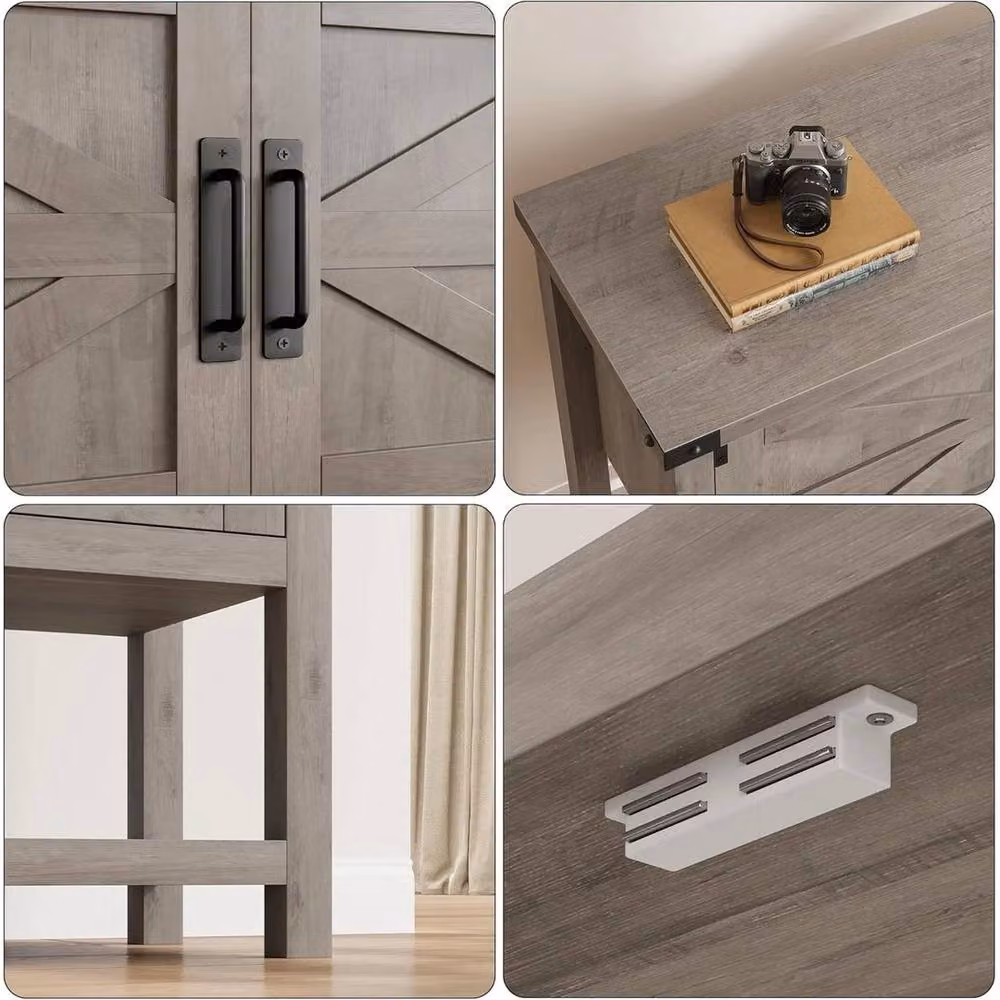 KORVIXA Grey Modern Farmhouse Console Table with 2 Door Cabinet, W/D/H: 100 x 100 x 80 cm – 4