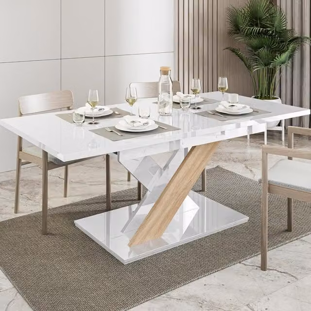 PHD Furniture Extendable Rectangular Dining Table in White and Oak Gloss