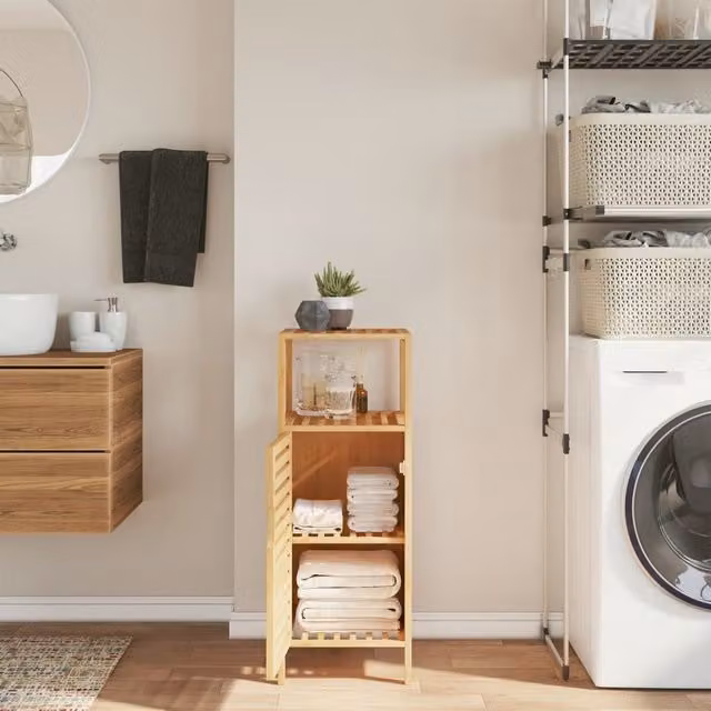 Berkfield Home Brown Bamboo Bathroom Cabinet with Internal Shelves and Open Shelf, W/D/H: 36 x 33 x 87 cm – 1