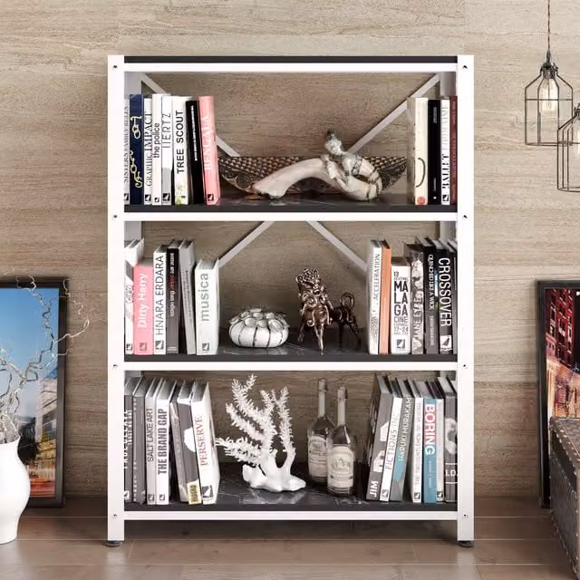 Decorotika Modern 3-Tier White Metal Freestanding Bookshelf