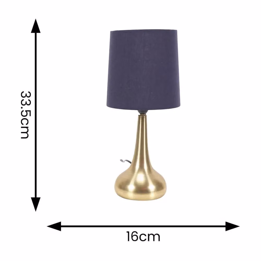 ValueLights Teardrop Pair of Navy Blue Fabric Shade Bedside Touch Table Lamps with Brushed Gold Metal Base – 4