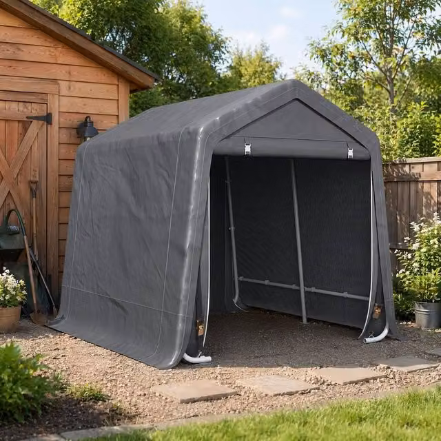 STILVORA Grey Gable Storage Shed with Zipped Entrances, W/D/H: 280 x 240 x 240 cm – 1