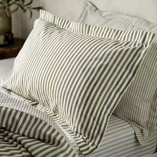 Make It A Home Hebden Melange Stripe Cotton Pillowcase Set in Green