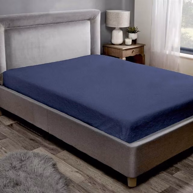 Rapport Navy Blue Sherpa Fleece Fitted Sheet, W/D/H: 180 x 200 cm