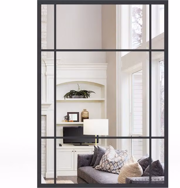 Costway Modern Rectangular Wall Mounted Mirror in Black Metal and Glass