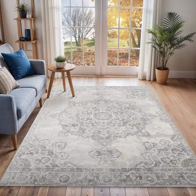 Livabliss Monaco Vintage Grey and Ivory Traditional Boho Rug, W: 160 cm, L: 220 cm – 1
