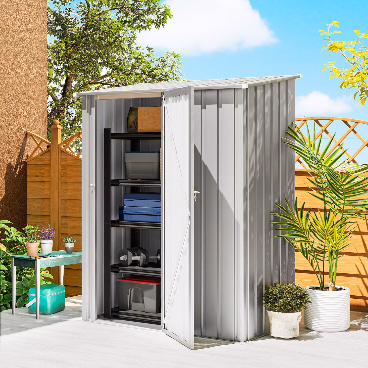 Outsunny Grey Metal Garden Storage Shed with Sloped Roof, W/D/H: 152.4 x 91.44 x 182.88 cm – 2