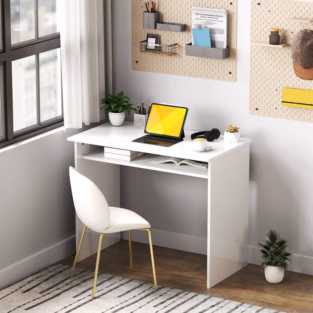 Rolipo Modern Computer Desk with Storage Shelf in White, W: 90 cm, D: 50 cm – 3