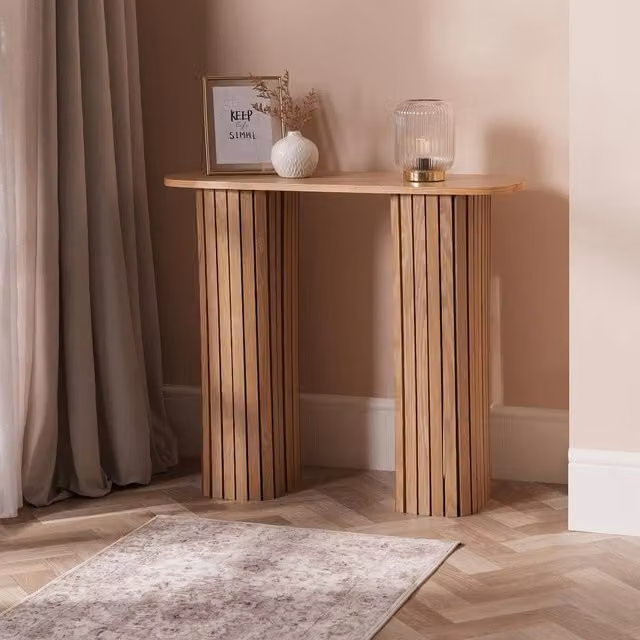 OHS Madison Ribbed Engineered Wood Console Table in Light Brown – 1