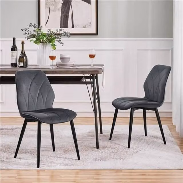 KORVIXA Set of 2 Modern Grey Velvet Dining Chairs