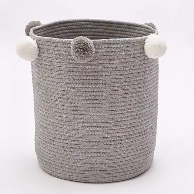 PAWNORA Grey Cotton Rope Woven Laundry Basket