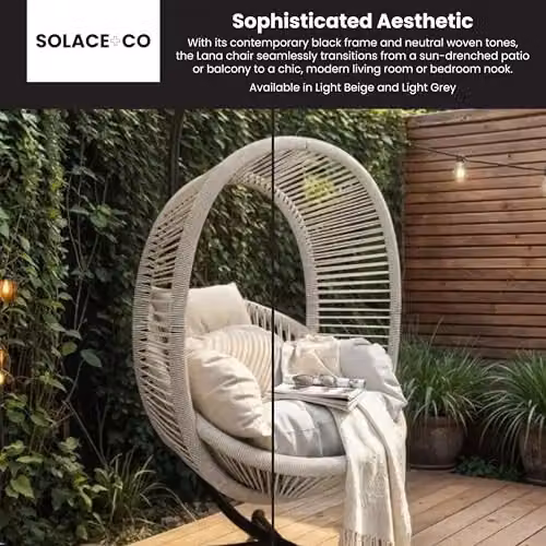 Solace+Co Lana Rattan Egg Chair with Stand in Light Beige – 6