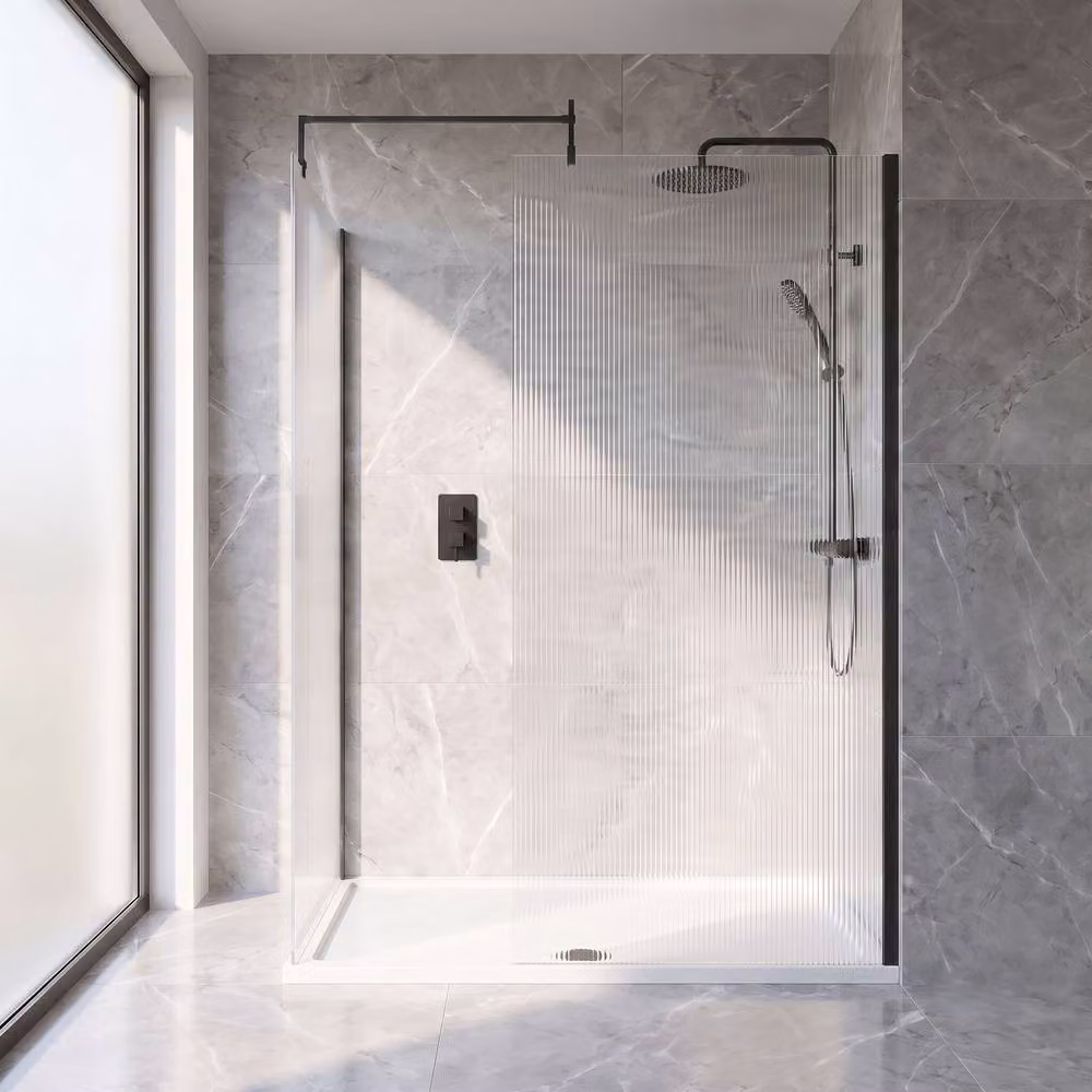 Balterley Fluted Walk-In Wetroom Bundle in Matt Black, W: 150 cm, D: 80 cm – 2