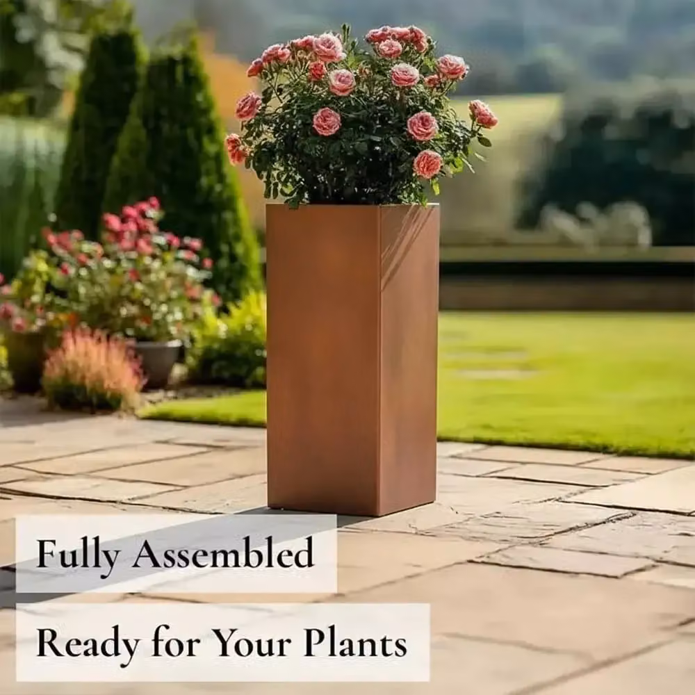 Access Garden Products Tall Square Galvanised Steel Planter in Bronze and Brown Finish, Height: 75 cm – 3