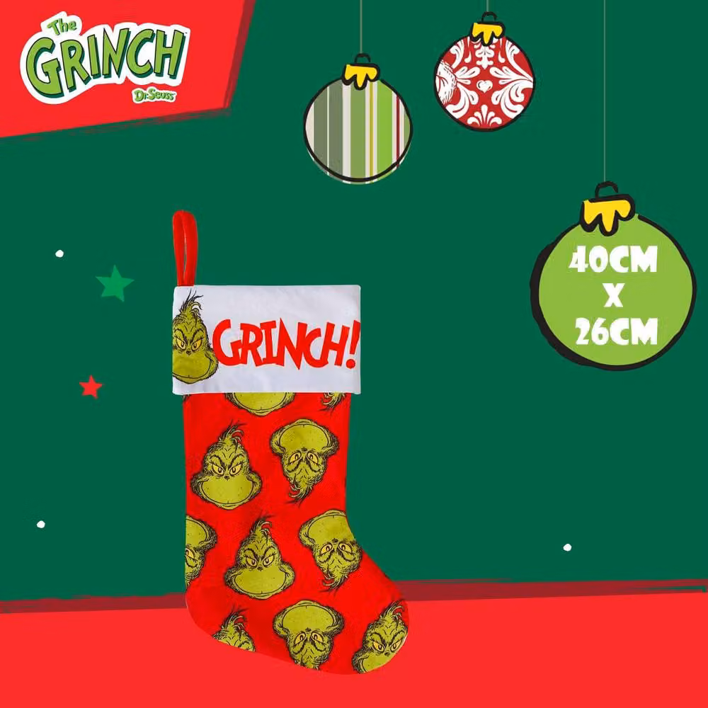 VFM e-Store Grinch Christmas Stocking in Red, White and Multicolour, H 40 cm x W 26 cm x D 26 cm – 2