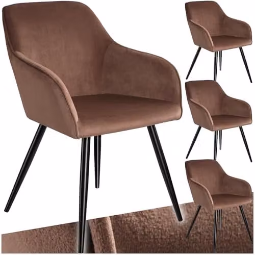 tectake Set of 4 Marilyn Dining Chairs in Brown Velvet with Black Metal Legs