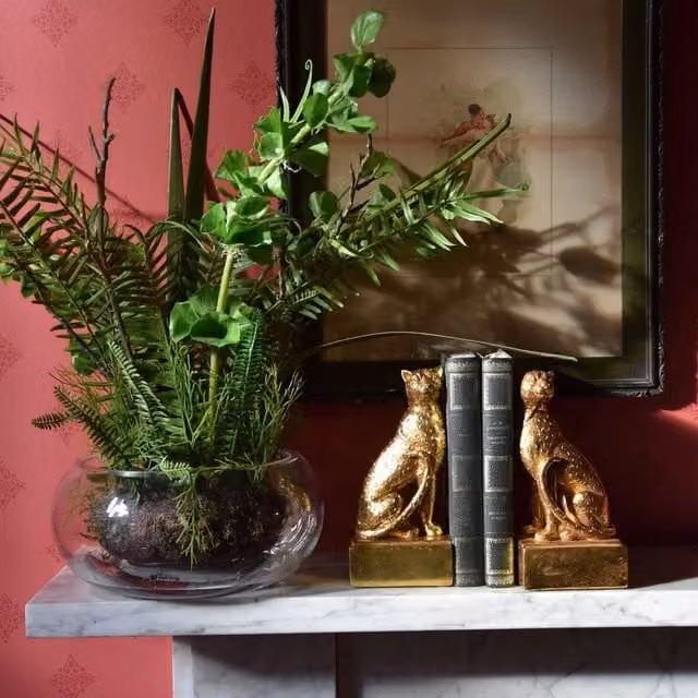 Madison & Mayfair Green Artificial Palm Plant Arrangement in a Transparent Glass Fishbowl, H53 x W26 x D26 cm