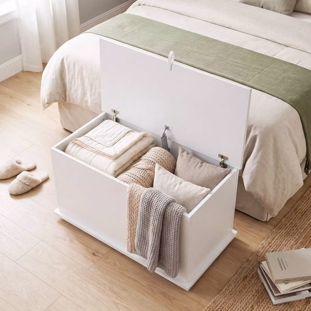 Kelvenix Storage Chest with Safety Hinged Lid, 102L White MDF Storage Box – 2