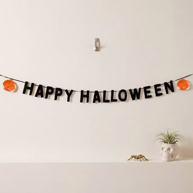Garden Greatness Black Foil Happy Halloween Bunting with Pumpkin Pennants