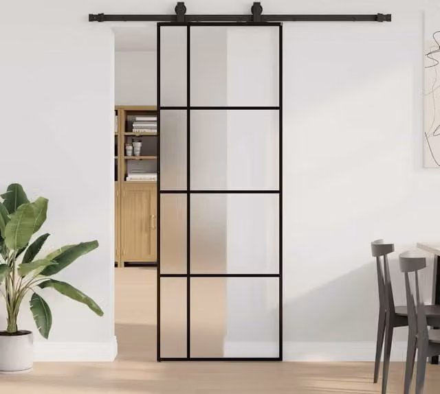 Berkfield Home Modern Sliding Glass Door with Hardware Set, Black, W: 76 cm, H: 205 cm