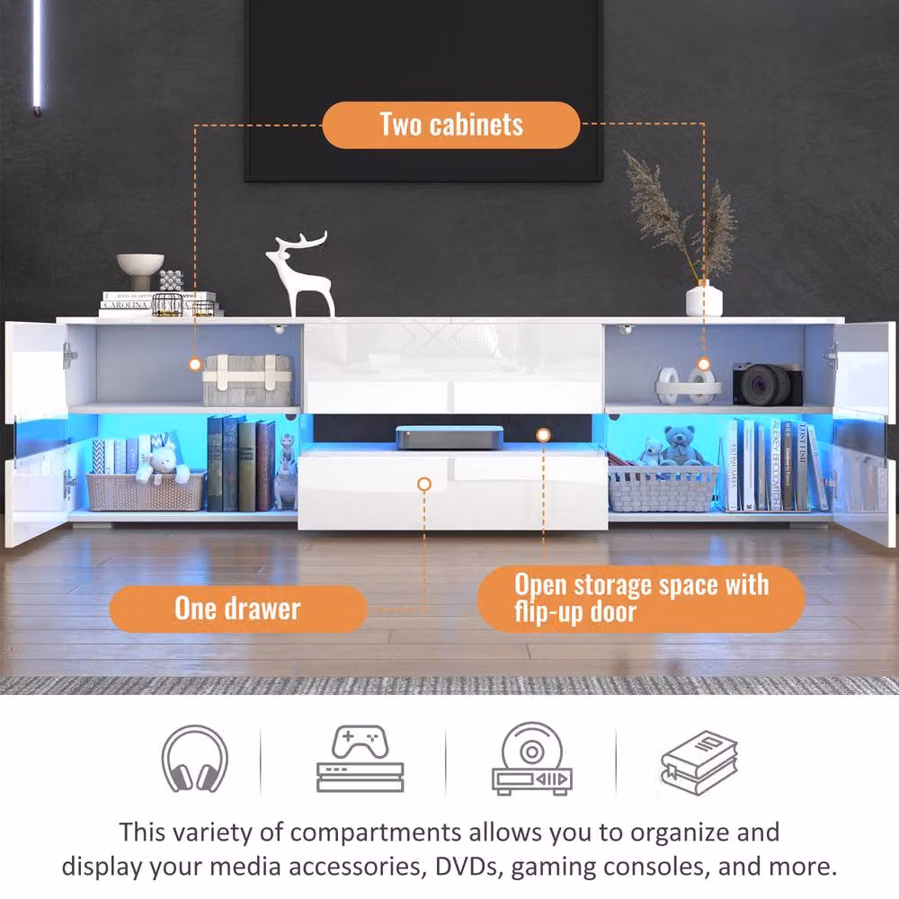 ModernLuxe High Gloss White TV Cabinet with LED Lights and Modern Design, W/D/H: 150 x 39 x 45 cm – 5