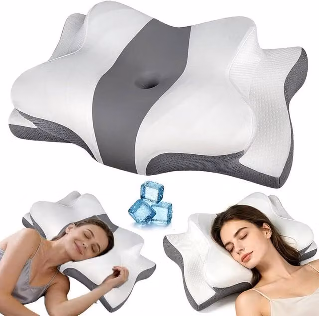 EONLION Ergonomic Cooling Memory Foam Pillow for Cervical Neck and Shoulder Support in Grey, Single Size