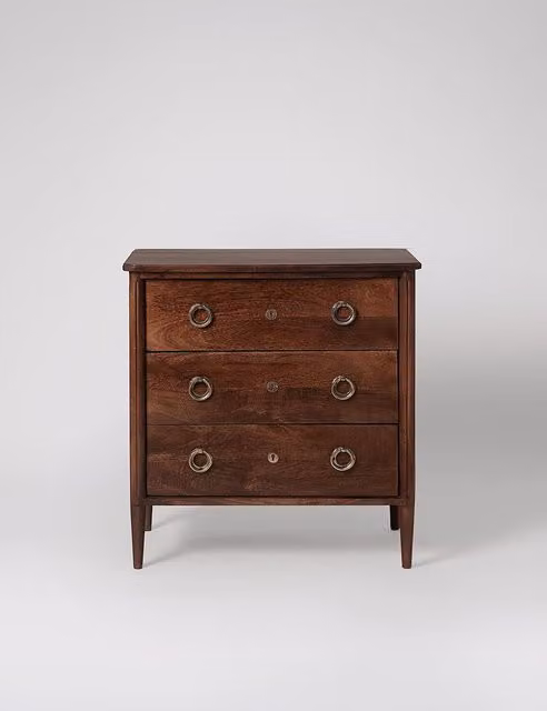 Swoon Reyna Mid-Century Mango Wood 3 Drawer Chest in Dark Brown
