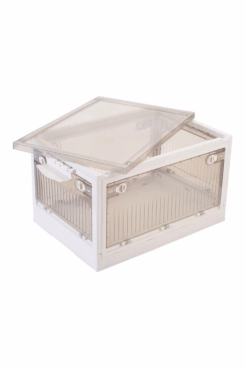 Livingandhome Transparent White Plastic Folding Storage Box with Lid and Handles, XL Size – 2