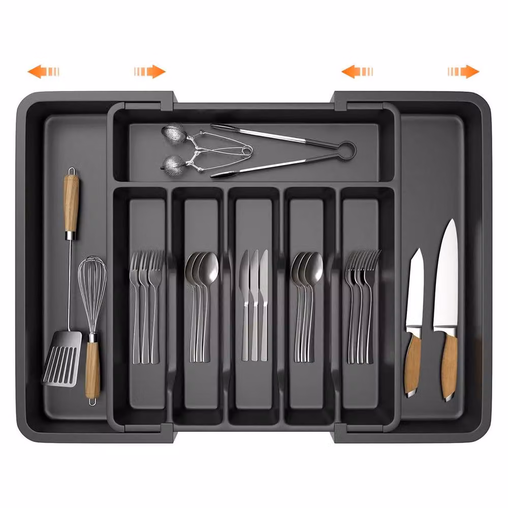 Kelvenix Extendable Plastic Cutlery Tray with Compartments in Black – 3