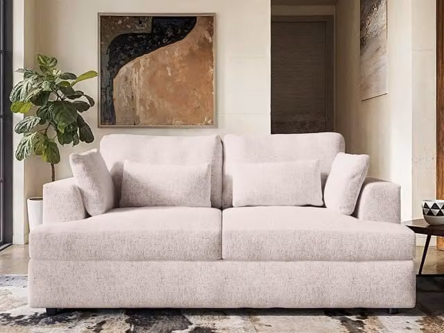 Solace+Co Drew 2 Seater Chenille Sofa in Cream with Removable Covers and Scatter Cushions