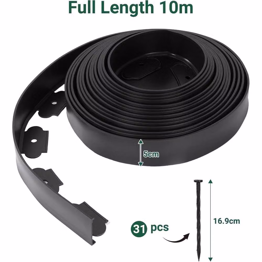 NESTLUNE Flexible Black Plastic Garden Border and Lawn Path Edging – 2