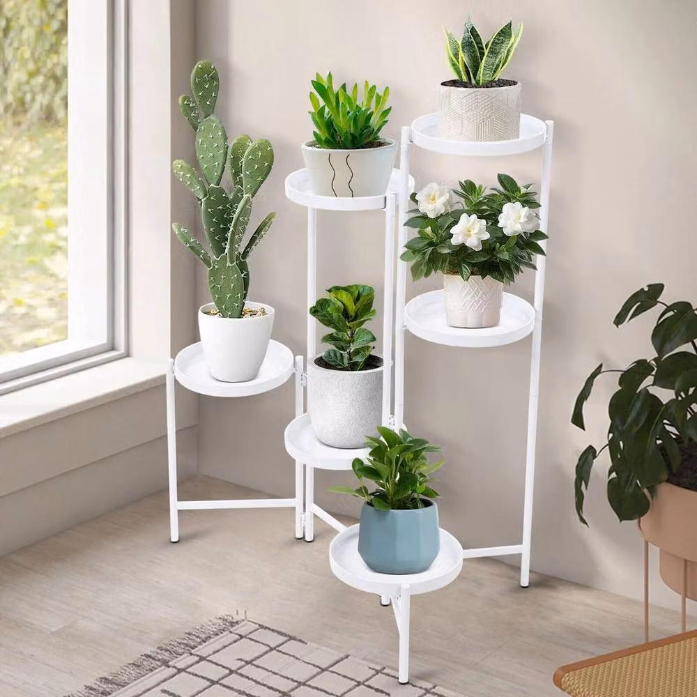 Kelvenix White Metal Free Standing Iron Flower Shelf Plant Stand, H 100 cm x W 15 cm x D 15 cm – 2