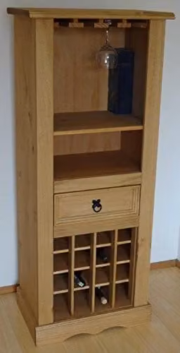 Mercers Furniture Corona Rustic Brown Waxed Pine Wine Rack with Drawer H 135 cm x W 56 cm x D 35 cm – 3