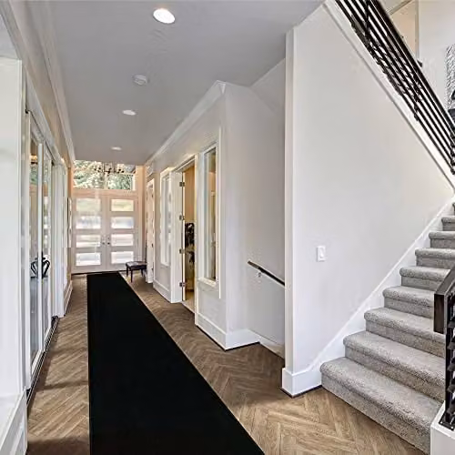 runrug Plain Black Hallway Runner Rug, Stain-Resistant and Antistatic, W/D/H: 120 x 270 x 0.9 cm