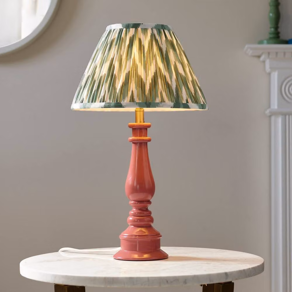 Netlighting Myrtle Pink Table Lamp with Green Fabric Zigzag Shade, Height: 30 cm – 2