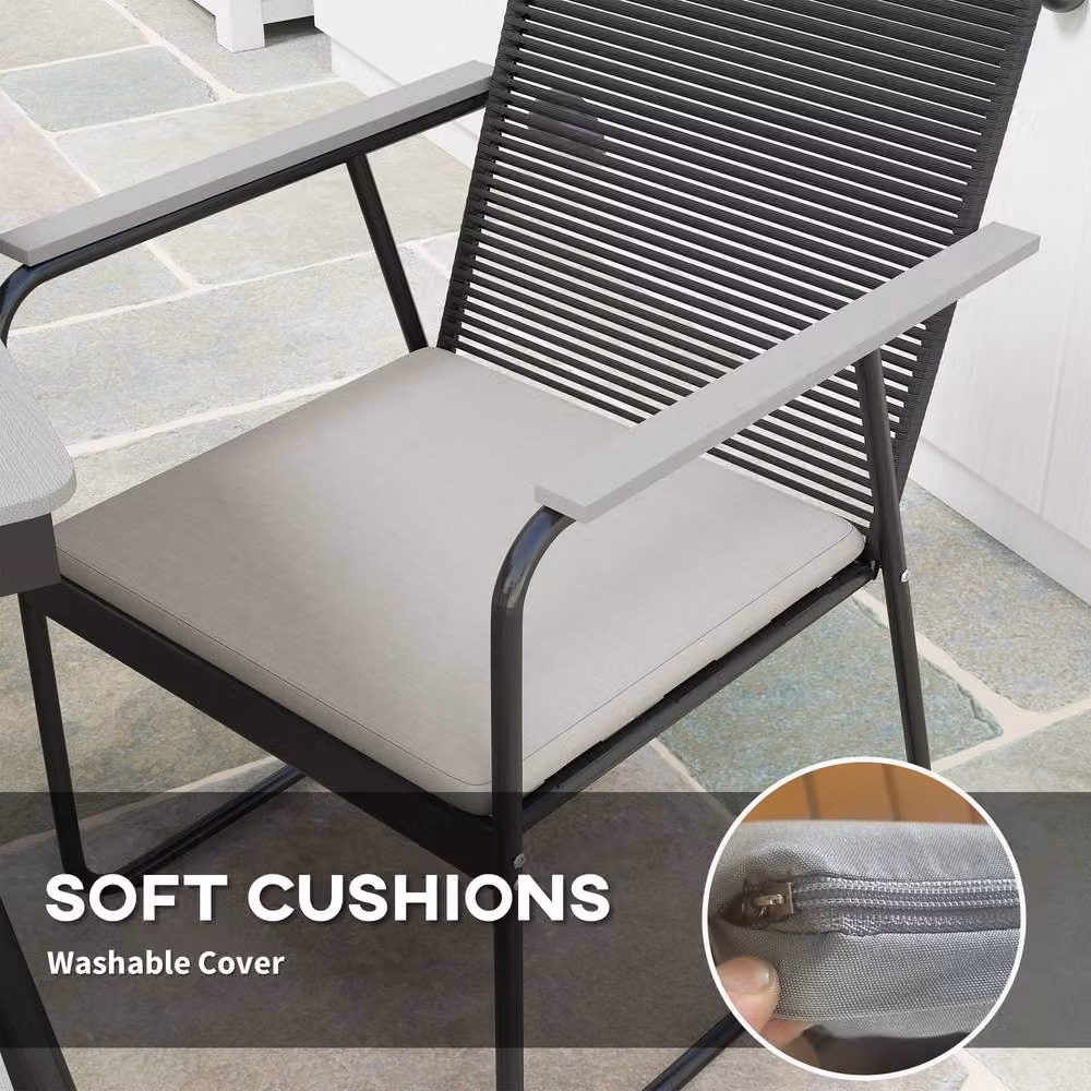 OUTSUNNY 6 Seater Grey Rattan Garden Dining Set with Cushions – 3