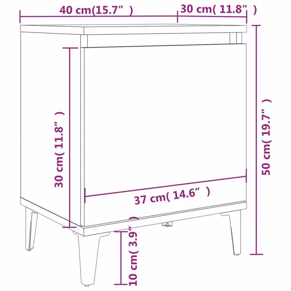 Berkfield Home Set of 2 Bedside Cabinets with Metal Legs in Concrete Grey, W/D/H: 40 x 30 x 50 cm – 3