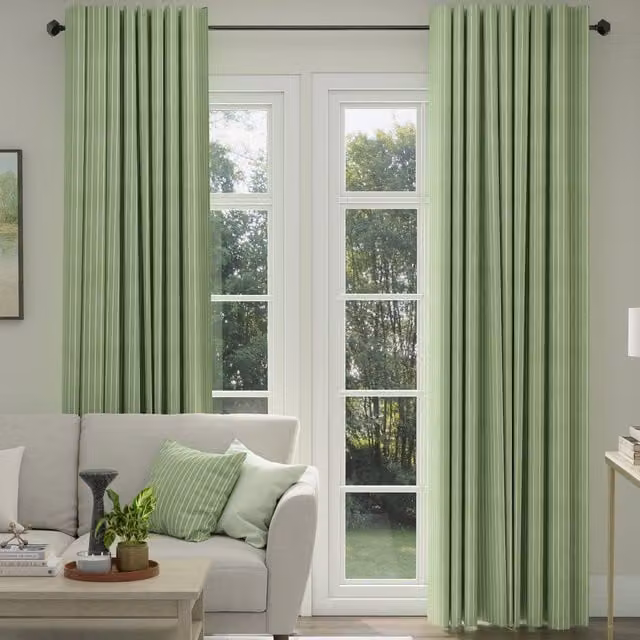 ANTE DECOR Burgess Green Printed Cotton Stripe Made To Measure Blackout Curtains