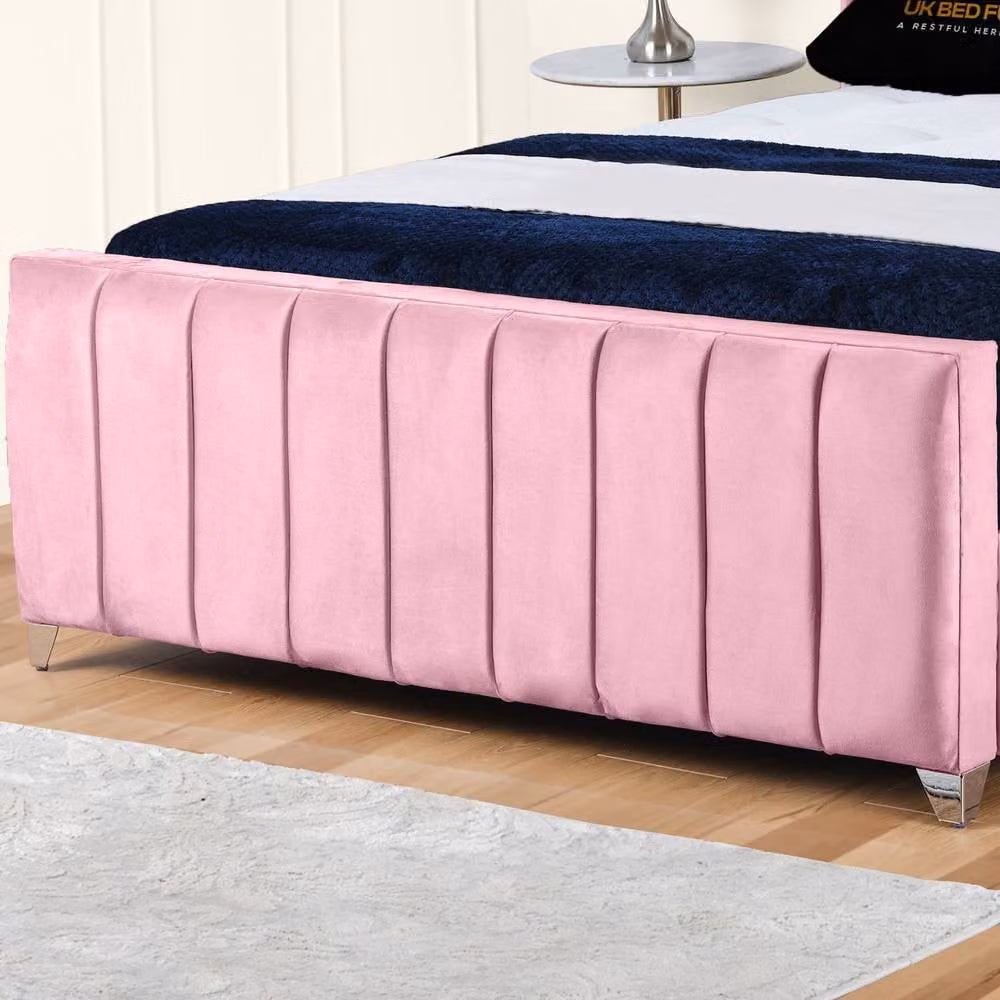 UK Bed Furniture Empire Winged Gas Lift Ottoman Upholstered Bed in Pink Velvet, Double (140 x 200 cm) – 3